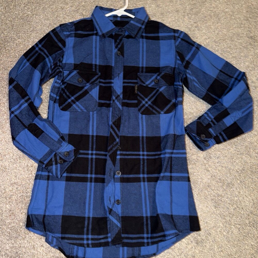 Workwear Street Blue Plaid Flannel Five Brother Women's Pockets Shacket Sz XS
